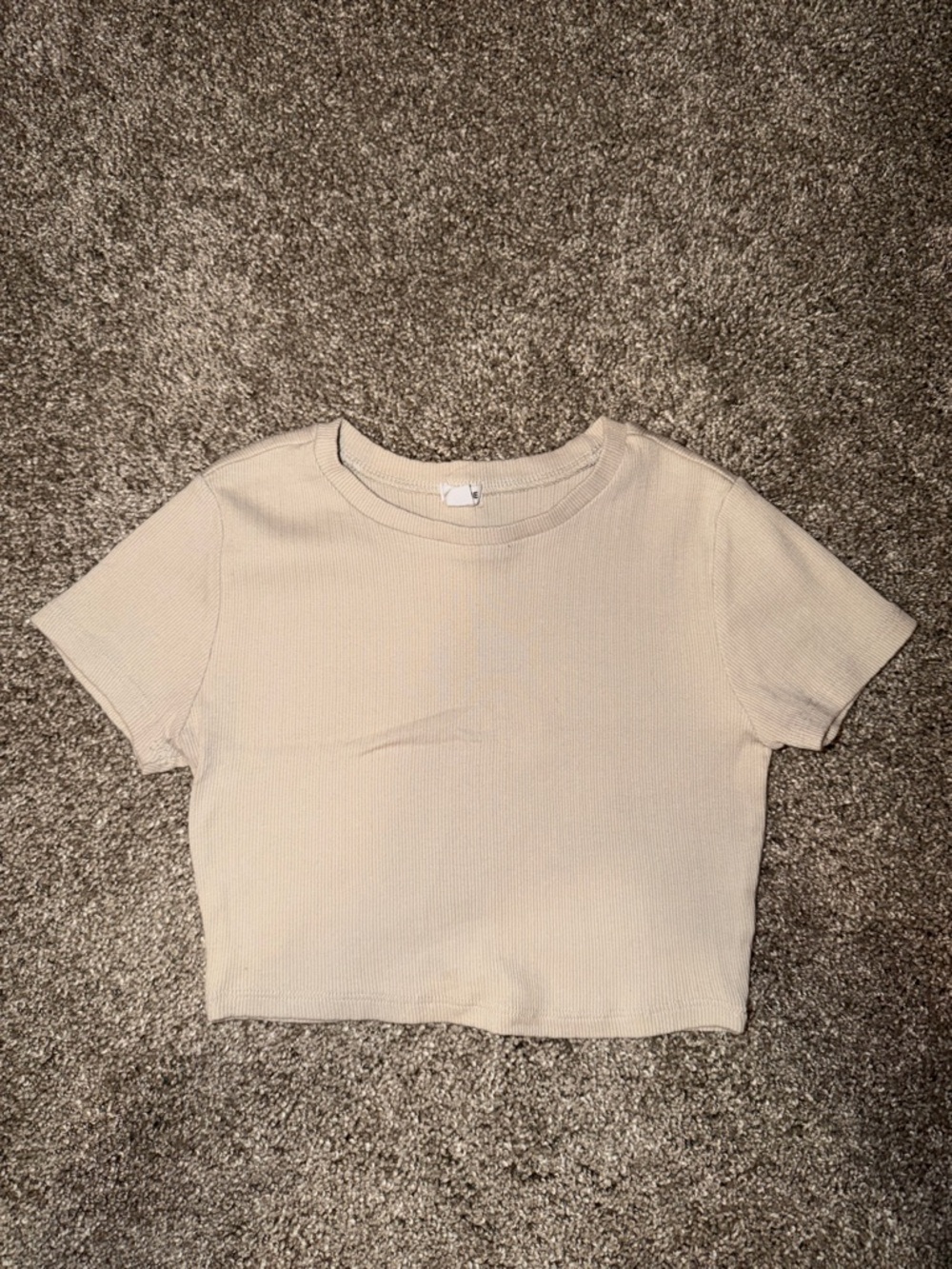 Garage Ribbed Short Sleeve‎ Crop T-Shirt in Cream